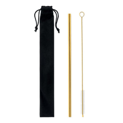Stainless steel gold straw in pouch pack of 100 - hospitality