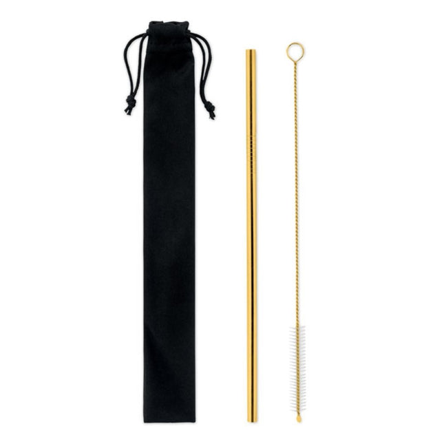 Stainless steel gold straw in pouch pack of 100 - hospitality