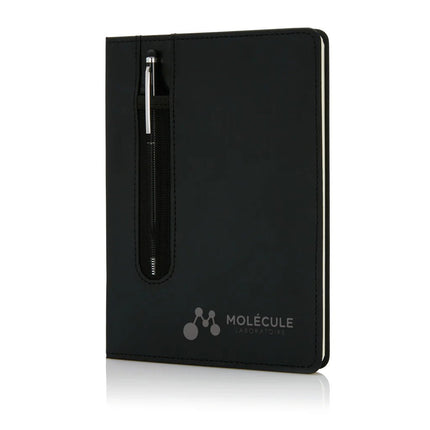 Standard hardcover PU A5 notebook with stylus pen - hospitality