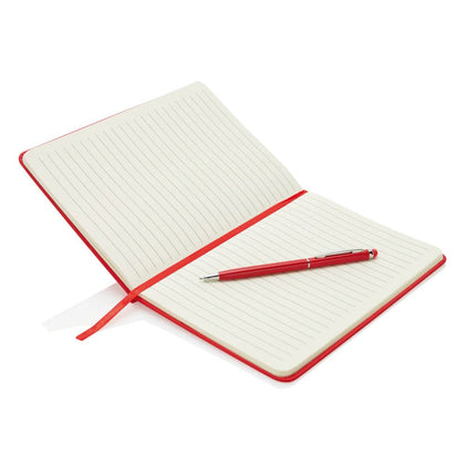 Standard hardcover PU A5 notebook with stylus pen - hospitality