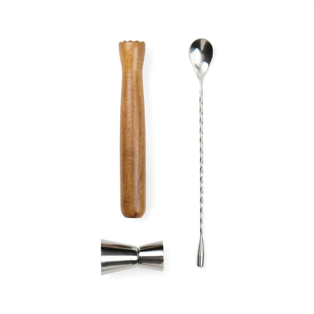 Story Of Mocktail Collection In Bookbound Gift Box With FSC Acacia Muddler And Stainless Steel Jigger - hospitality