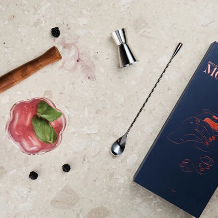 Story Of Mocktail Collection In Bookbound Gift Box With FSC Acacia Muddler And Stainless Steel Jigger - hospitality
