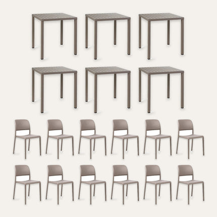 Nardi 'Grafton Street' Café Terrace Set – 6 Cube 70 Square Tables and 12 Bora Bistrot Chairs in Tortora (12 Covers) | Hospitality Trade Pack – what is in the set