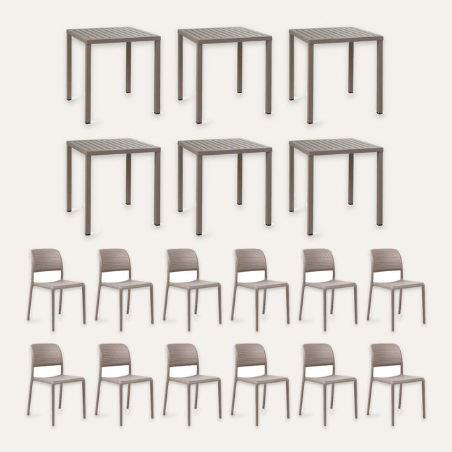 Nardi 'Grafton Street' Café Terrace Set – 6 Cube 70 Square Tables and 12 Bora Bistrot Chairs in Tortora (12 Covers) | Hospitality Trade Pack – what is in the set