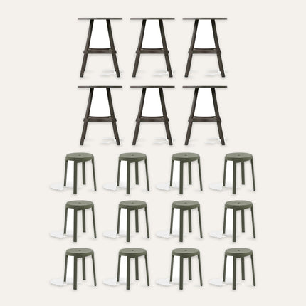 Nardi 'Kilkenny Green' ReGen Recycled Terrace Set – 6 Combo 70 Tables and 12 Stack Mini Stools in Cactus (12 Covers) | Hospitality Trade Pack – what is in the set