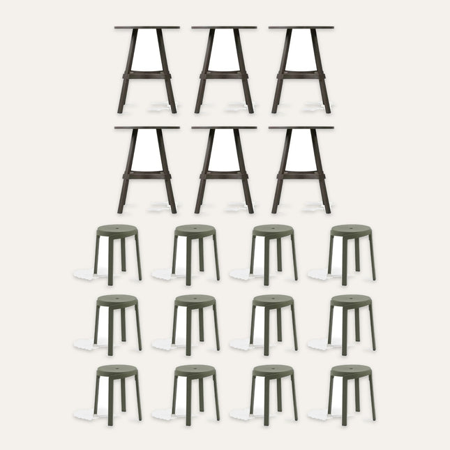 Nardi 'Kilkenny Green' ReGen Recycled Terrace Set – 6 Combo 70 Tables and 12 Stack Mini Stools in Cactus (12 Covers) | Hospitality Trade Pack – what is in the set
