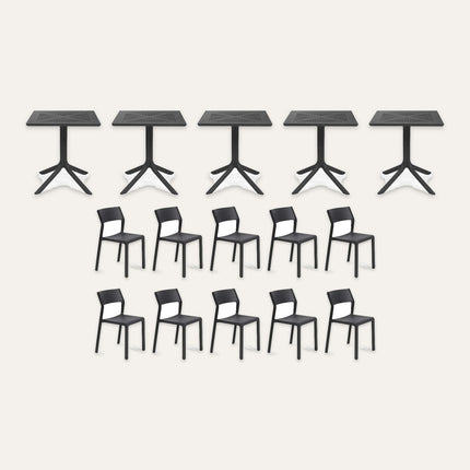 Nardi 'Temple Bar' Street Bistro Terrace Set – 5 Clip 70 Tables and 10 Trill Bistrot Chairs in Anthracite (10 Covers) | Hospitality Trade Pack – what is in the set