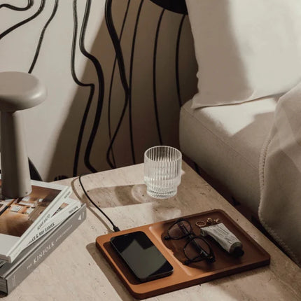 Timo RCS Desk Tray And Wireless Charger In Premium Brass - hospitality
