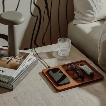Timo RCS Desk Tray And Wireless Charger In Premium Brass - hospitality