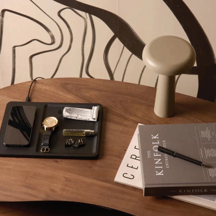 Timo RCS Desk Tray And Wireless Charger In Premium Brass - hospitality