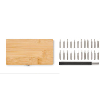24-piece wooden tool set by Custom Wood Designs featuring natural bamboo tools for children or DIY projects.
