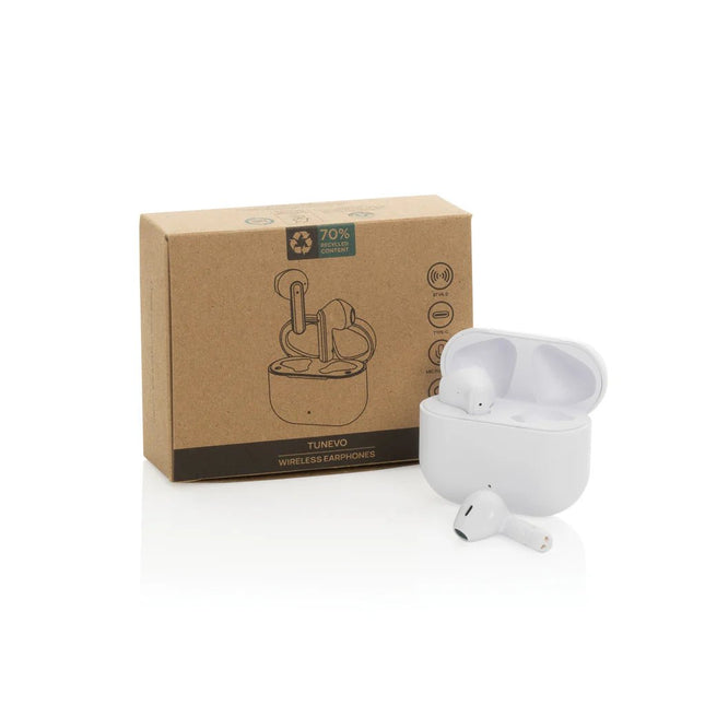 Tunevo RCS recycled plastic wireless earbuds - hospitality
