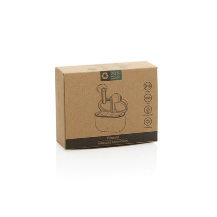 Tunevo RCS recycled plastic wireless earbuds - hospitality
