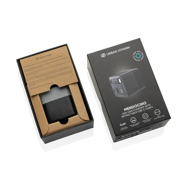 Urban Vitamin Mendocino 65W GaN charger retractable cable - hospitality