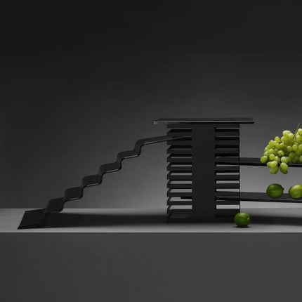 Vetro six-step black glass buffet stairs, 600x455x(H)240mm - hospitality