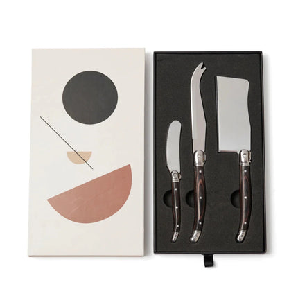 VINGA Gigaro Cheese Knife Set 3 Piece Stainless Steel With Black Pakka Wood Handles Gift Box - hospitality