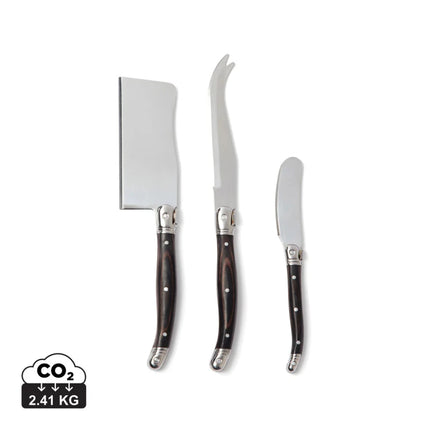 VINGA Gigaro Cheese Knife Set 3 Piece Stainless Steel With Black Pakka Wood Handles Gift Box - hospitality