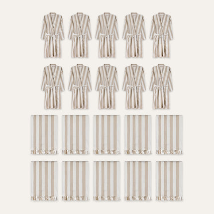 Vinga 'Strandhill Sand' Ornos Hammam Robe & Towel Spa Set – 10 Guests (5 S/M + 5 L/XL Robes, 10 Hammam Towels) | Hospitality Trade Pack – what is in the set