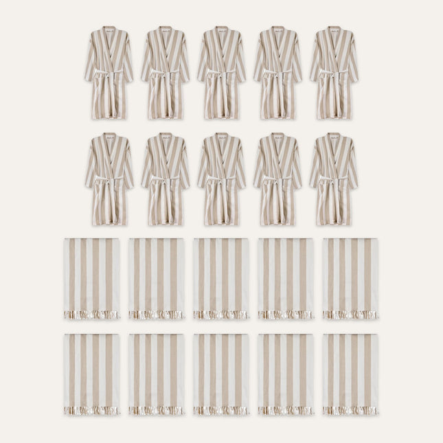 Vinga 'Strandhill Sand' Ornos Hammam Robe & Towel Spa Set – 10 Guests (5 S/M + 5 L/XL Robes, 10 Hammam Towels) | Hospitality Trade Pack – what is in the set