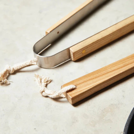 VINGA Paso Collection Grill Tongs In Stainless Steel With Ash Wood Handle For Culinary Artisans - hospitality