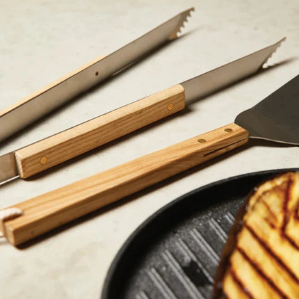 VINGA Paso Collection Grill Tongs In Stainless Steel With Ash Wood Handle For Culinary Artisans - hospitality