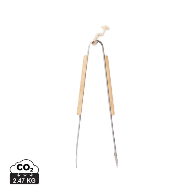 VINGA Paso Collection Grill Tongs In Stainless Steel With Ash Wood Handle For Culinary Artisans - hospitality