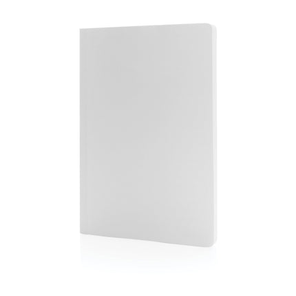 Pack of 25 A5 softcover stone paper notebooks by Custom Wood Designs, white notebooks with smooth covers for office and gifting.
