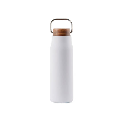Recycled Vacuum bottle 300ml with acacia wood lid pack of 25 White Custom Wood Designs __label: Multibuy whitevacuumrecycledbottlecustomwooddesigns