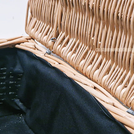 Wicker hamper basket with black fabric interior, 40x28x17cm, from Custom Wood Designs, ideal for laundry or storage.