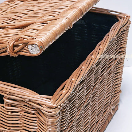 Large wicker hamper basket with black fabric lining, measuring 40x30x30cm, by Custom Wood Designs, designed for laundry or storage.