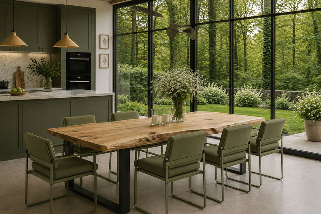 Rustic Live Edge solid oak dining table for hotels, restaurants and offices – made to order, logo engraving available