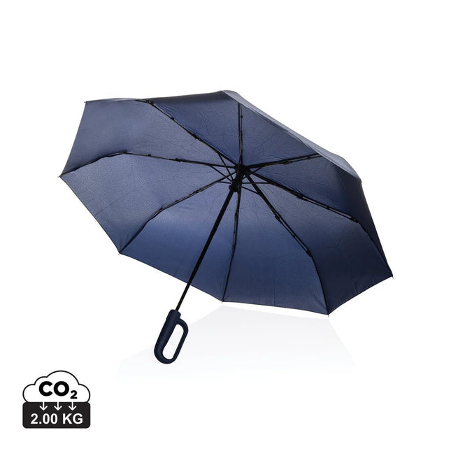 Yara 21" AWARE™ RPET solid colour umbrella with carabiner - hospitality