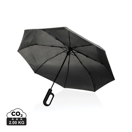 Yara 21" AWARE™ RPET solid colour umbrella with carabiner - hospitality